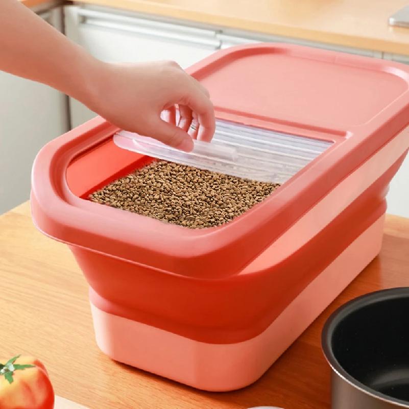 Collapsible Cat Dog Food Storage Container Dry Cat Food Box With Lids Airtight Sealing Kitchen Grain Rice Storage Boxes