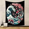 Koi Fish and Cherry Blossom Waves Design Patterned Tapestry Decorative Wall Hanging, Home Bedroom Living Room Decor