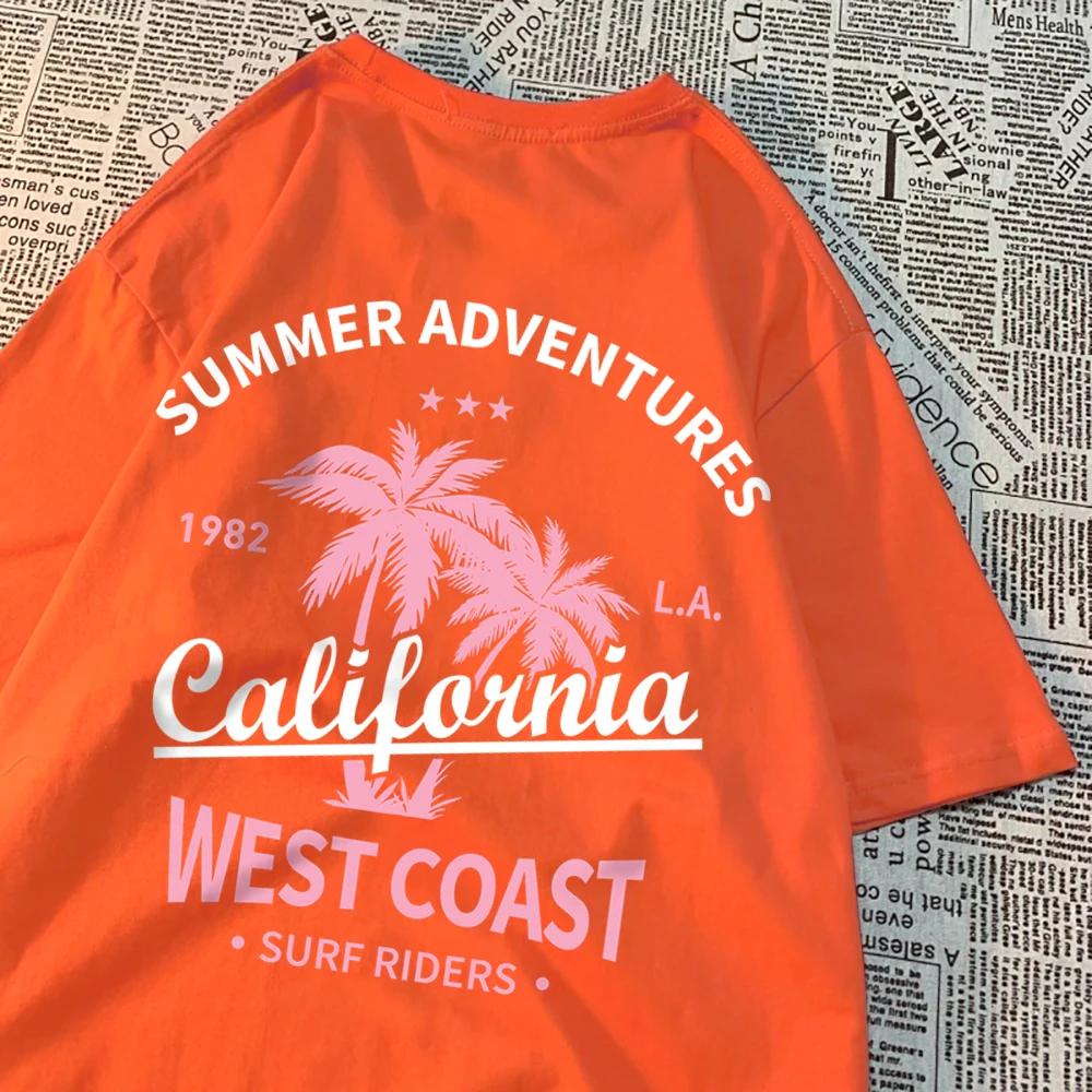 Summer Adventures California West Coast Mens Clothing Hip Hop Loose T-Shirts Fashion Oversized Cotton Summer Women Tshirt New