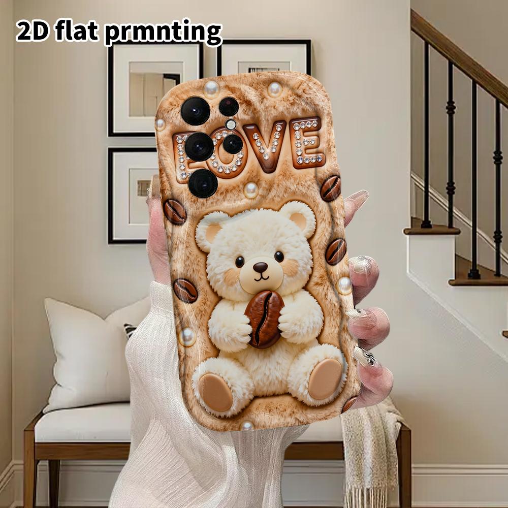 Phone Case: 2D Flat Samsung Galaxy A34 A35 M05 M06 S20 S22 S21 FE Plus 5G Protective Case, Couple Style, Coffee Bear, Christmas and Halloween Gift
