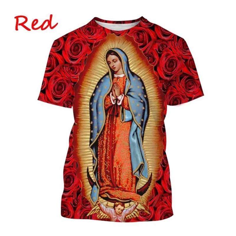 Virgin Mary T Shirt 3D Print Goddess Of Mercy T-Shirt For Men Women Christian Blessed Jesus God Tee Tops Short Sleeve Streetwear