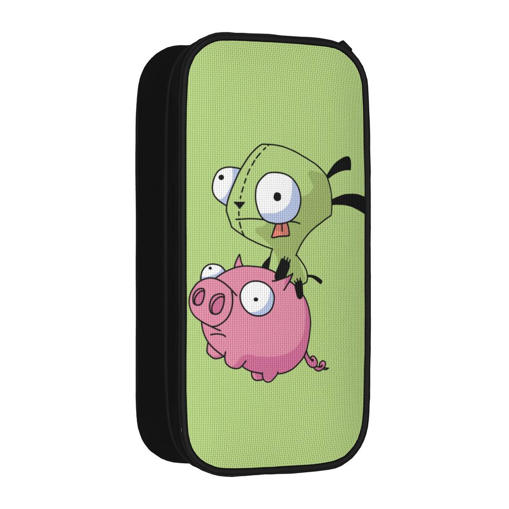 Invadered Cartoon GIR Zims Pencil Case Riding Pig Pencilcases Pen Box for Student Large Storage Bags School Supplies Accessories