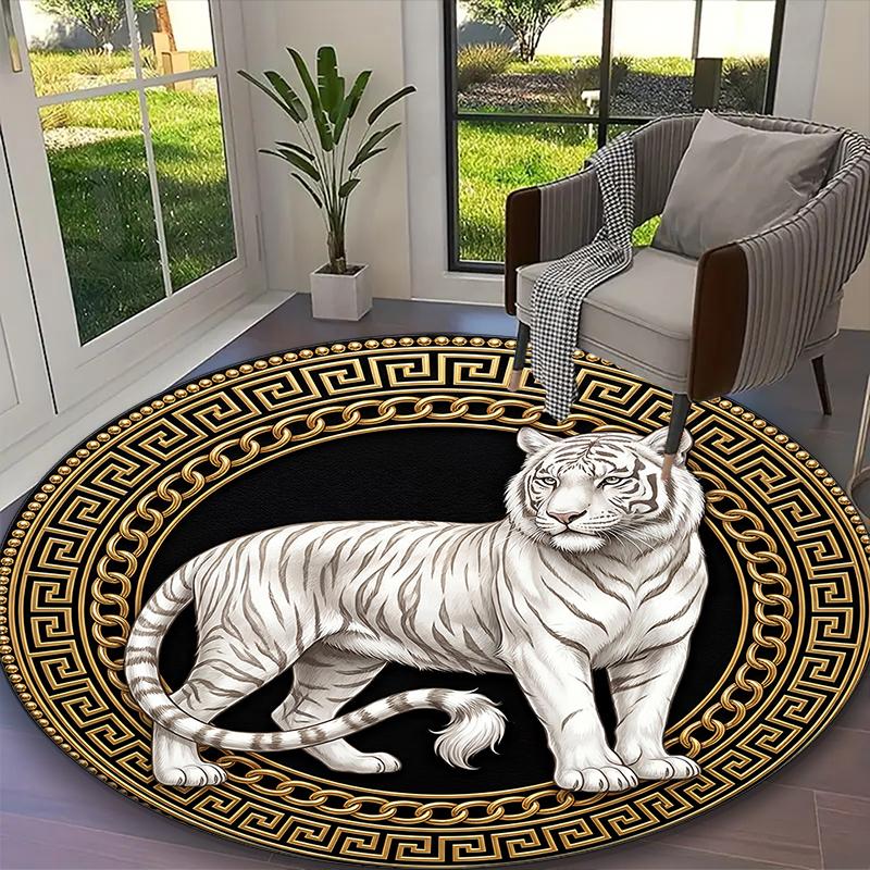 

[Emerald Green Floral (a) Printed Carpet] Non-slip Office Rug, Cozy Round Carprt for Living Room Use, Soft Home Sofa Chair Mat Diameter 60cm