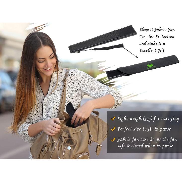 OMyTea Folding Hand Fan for Women - Foldable Chinese Japanese Vintage Bamboo Silk Fan - for Hot Flash, Church, Decoration, EDM, Music Festival,