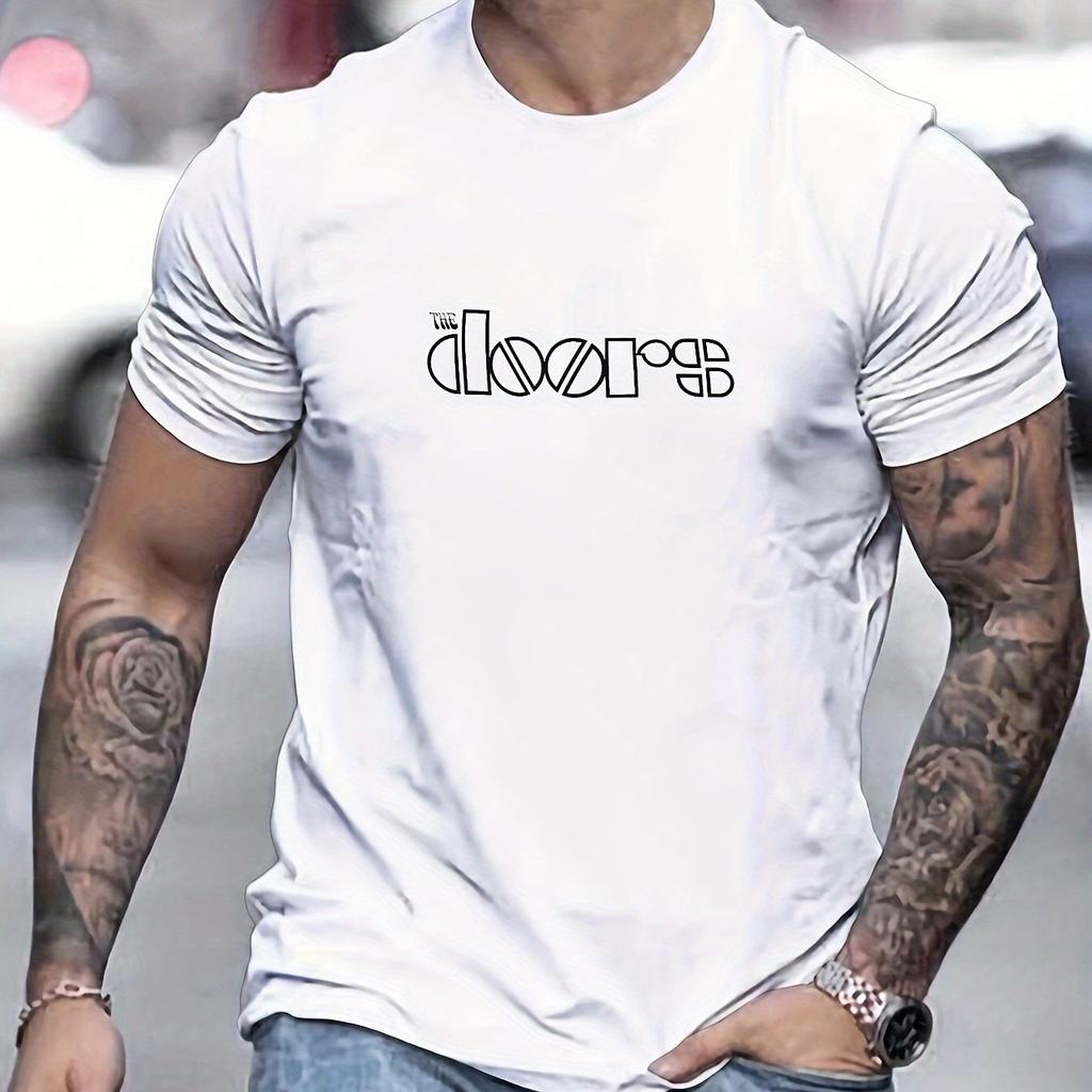 Men's Summer 100% Pure Cotton Fashionable Casual Loose Size THE Doors Printed Sports Round Neck Short Sleeved T-shirt Top Shirt