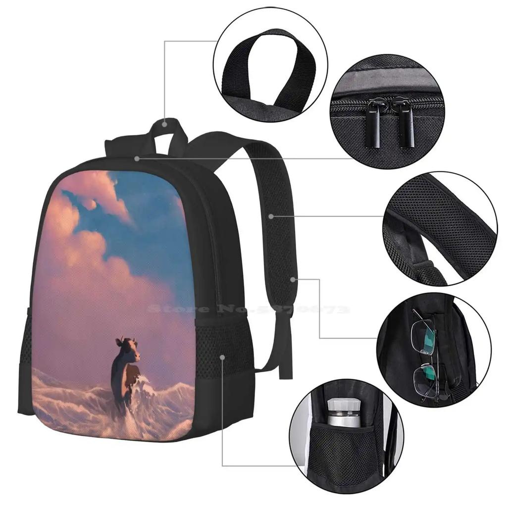 Acats 2 : Ocean Walker New Arrivals Unisex Bags Student Bag Backpack Cow Ocean Sea Waves Surf Beach Clouds Sunset Sunrise Pink