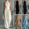 Women's Halter Neck Jumpsuit, Sleeveless Casual Wide Leg Rompers, Summer High Waist One Piece Outfits with Pockets