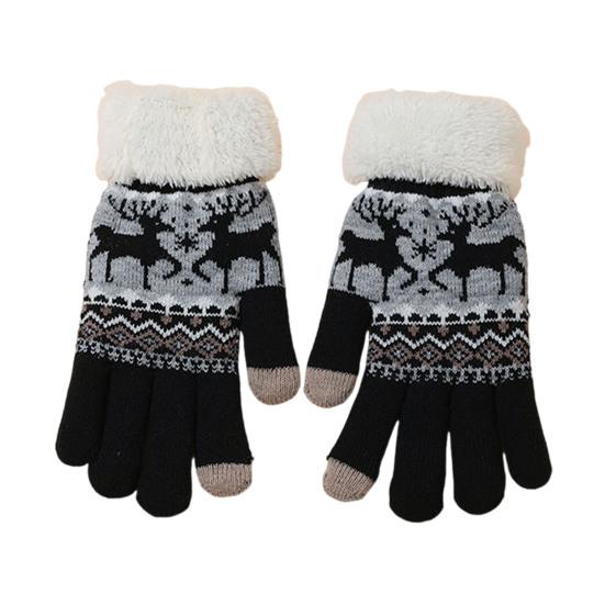 

Зимние сенсорные перчатки мужские женские с вязаным узором оленя теплые перчатки на флисовой подкладке толстые перчатки с пушистыми манжетами для велоспорта в помещении и на улице чёрный