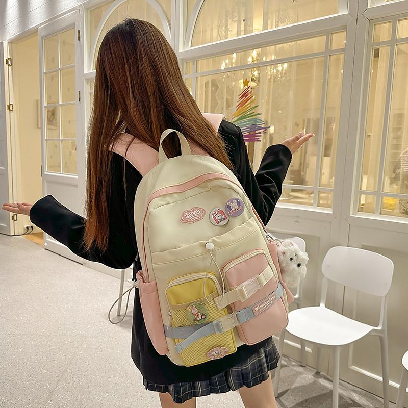 College style small fresh contrasting color student schoolbag spring new large capacity junior high school backpack