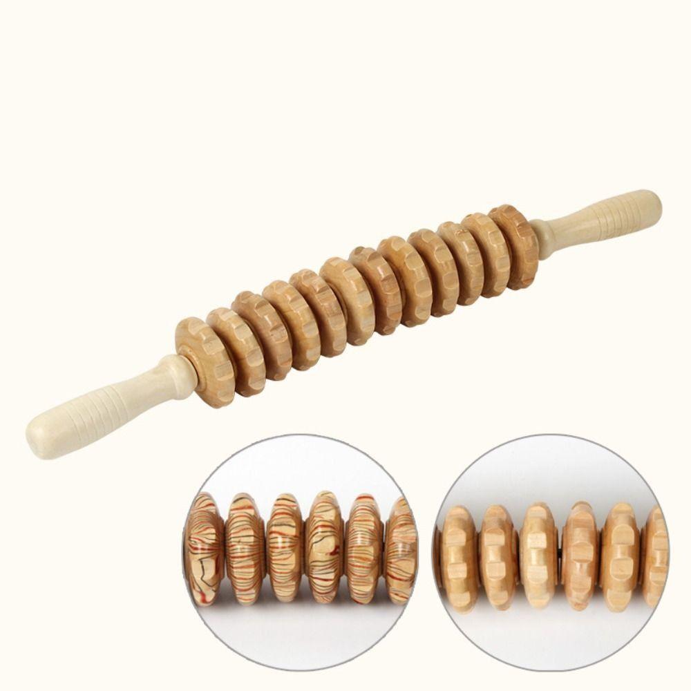 Wood Grooved Gear Wooden Massage Roller 12 Rollers Trigger Point Massager  Legs