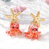 Fashion Cute Simulation Ocean Glazed Octopus Pendant Earrings Imitation Pearl Niche Ins Vacation Style Girl