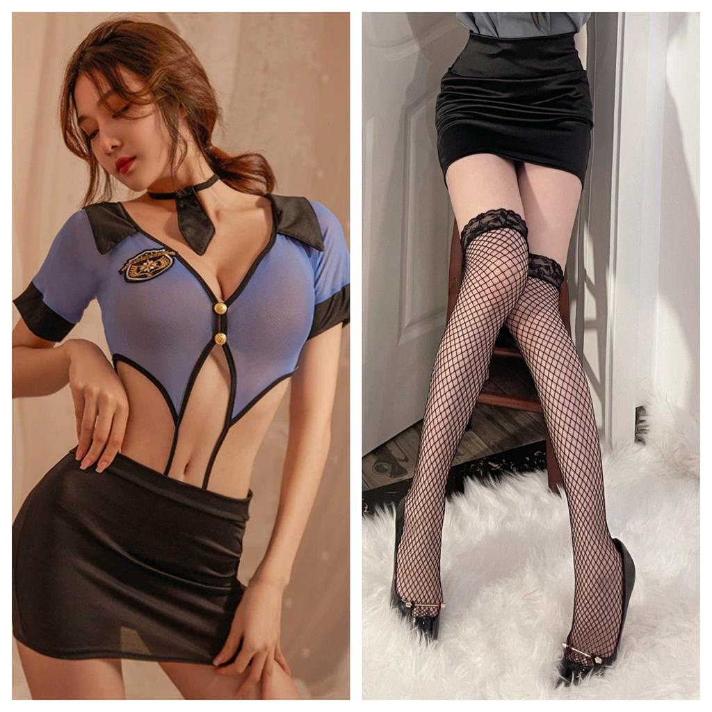Policewoman Uniform Seduction Passionate Hot Bed Erotic Lingerie Maid Cosplay Hip Bag Skirt