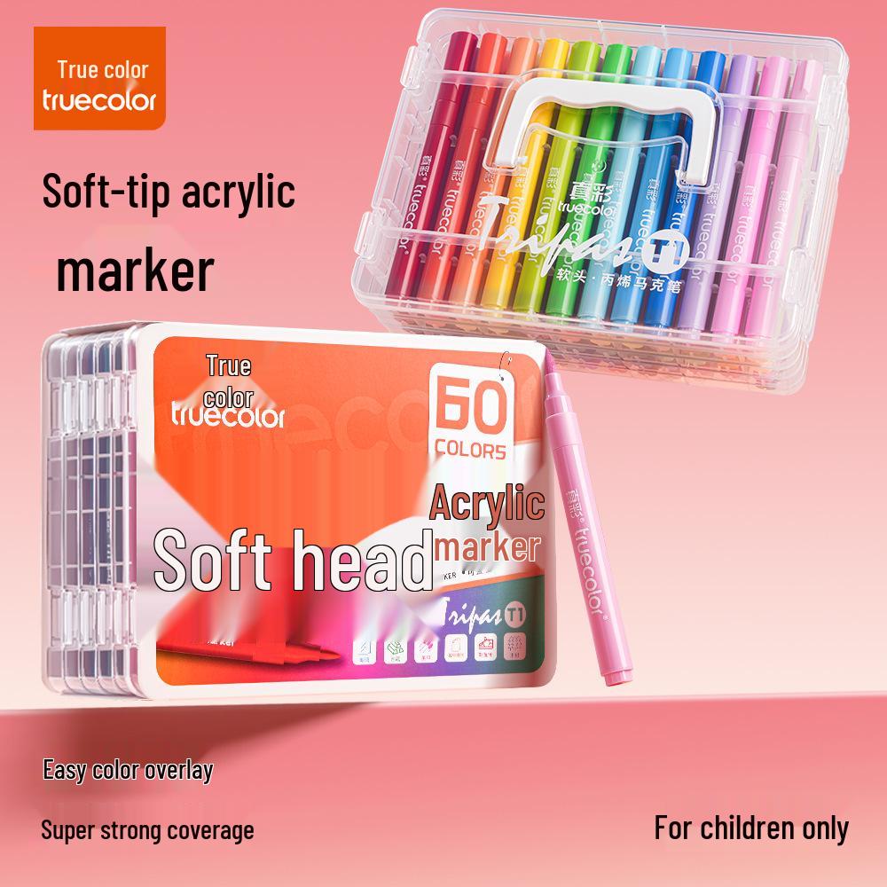 Washable Soft-Tip Acrylic Markers – Blendable, Non-Bleeding, Perfect for Student Art & Painting, Includes Paint Brushes.