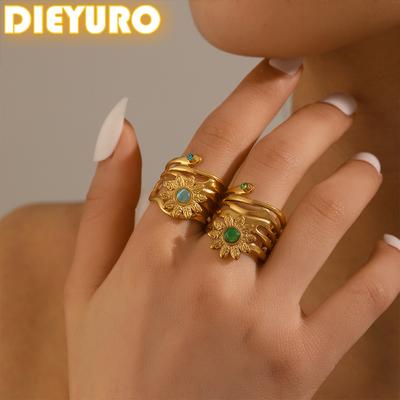 Stainless Steel Golden Irregular Flower Hollow Out Adjustable Ring For Women Trend New Waterproof Ring Zircon Gift