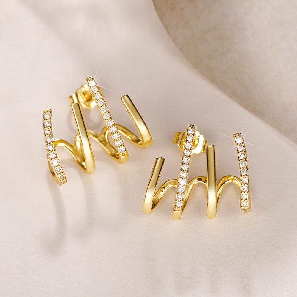 Brincos de Argola Quatro Garras, Design de Nicho Celebridade da Internet Brincos de Clipe de Orelha Mulheres, Moda Brincos de Pino Quatro Garras Maré