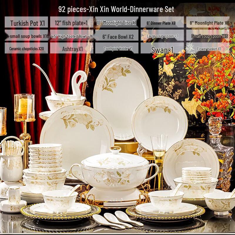 Ru Han Jade Plate Dew 92-Piece Bone China Dinnerware Set