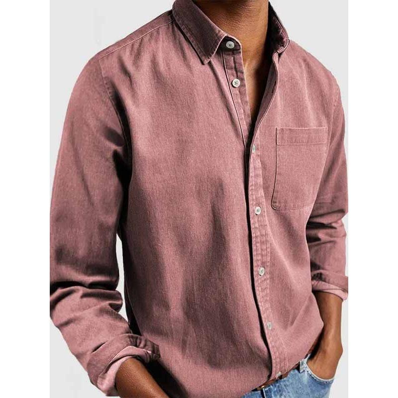 Spring Autumn Men's Casual Pocket Top Cotton Button Men's Long Sleeve Shirts Men