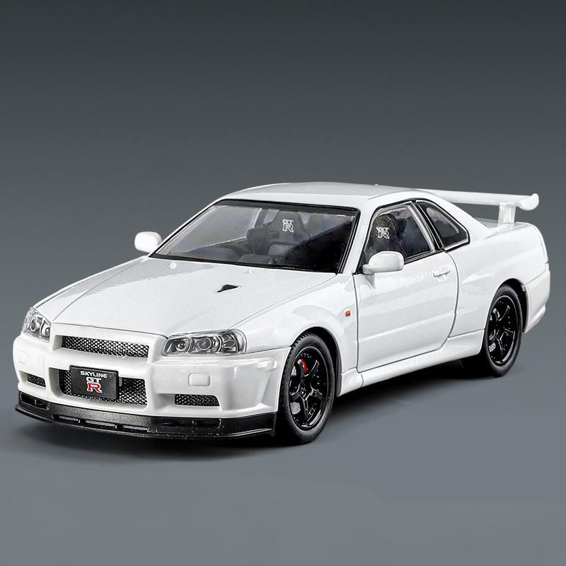 JDM 1:24 Nissan GTR R34 Skyline Sports Car Alloy Diecast Model Car High Simulation Miniature Indoor Boutique Decoration Children