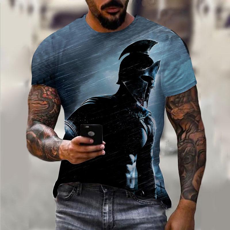 Sparta Neues Mode Heldenmuster T-Shirt Europäische und Amerikanische Sommer Mode Kurzarm Oberteile Lässig Personalisierte Aufdrucke Rundhals Streetwear