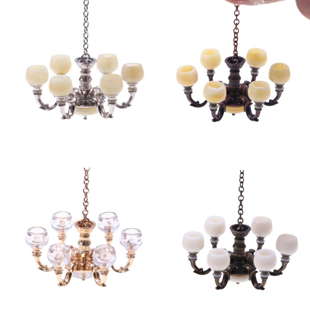 1:12 Dollhouse Miniature Retro Lamp Chandelier Light Working Ceiling Lamp Light Furniture Model Dollhouse Livingroon Scene Decor