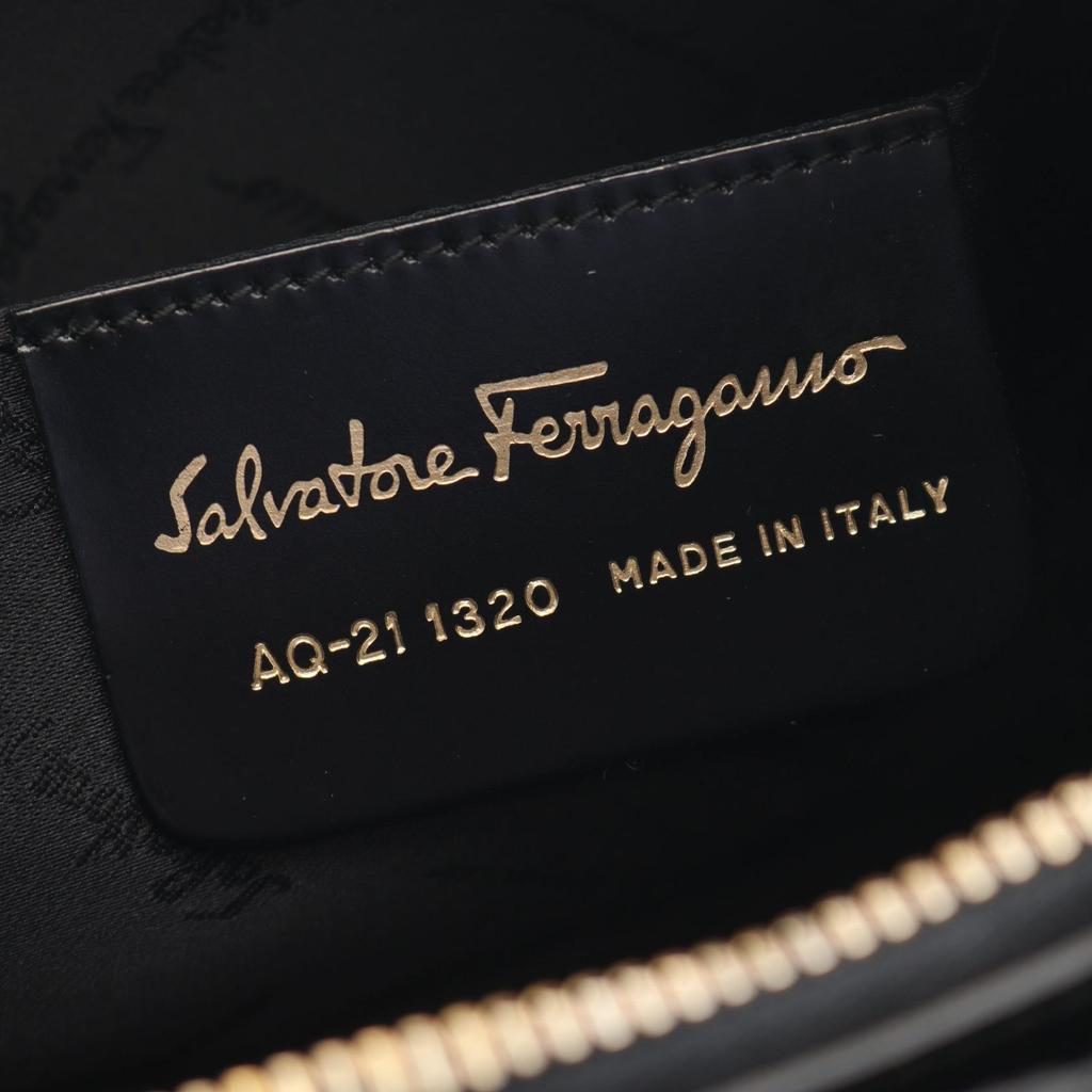 Used Salvatore Ferragamo Gancini Animal Shoulder Bag canvas leather Brown Black Used Women