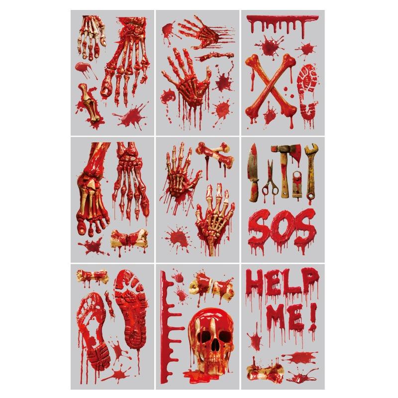 New Halloween 3D Three-dimensional Blood Handprint Sticker Bone Horror Sticker Holiday Party Decoration Window Sticker