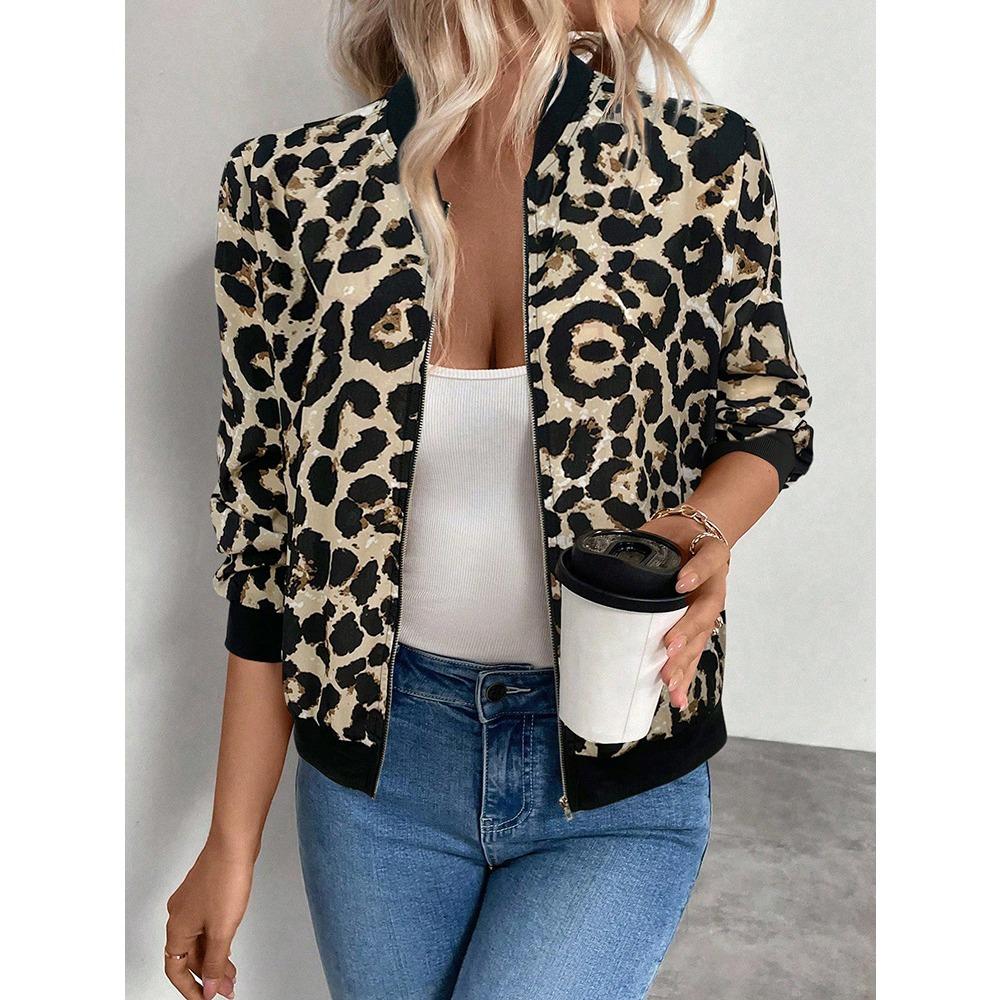 Women's Stand Collar Long Sleeve Metallic Zip-Up Bomber Jacket Regular Fit Casual Outerwear