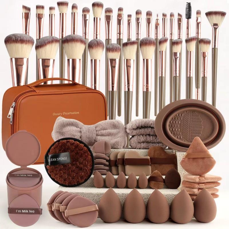 67pcs Coffee Makeup Sponge Brushes Set Foundation Blending Powder Puff Cosmetic Tools