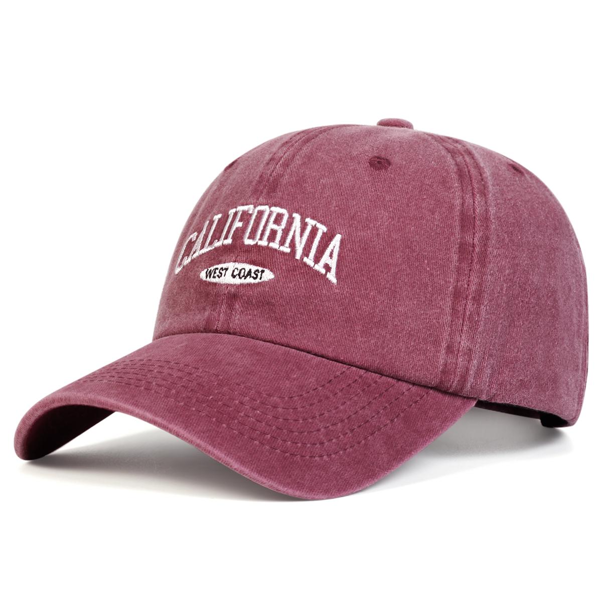 

Unisex CALIFORNIA Embroidery Adjustable Washed Baseball Hat Hip Hop Caps Spring Autumn Outdoor Leisure Hats Travel Accessories for Women Men вино красного