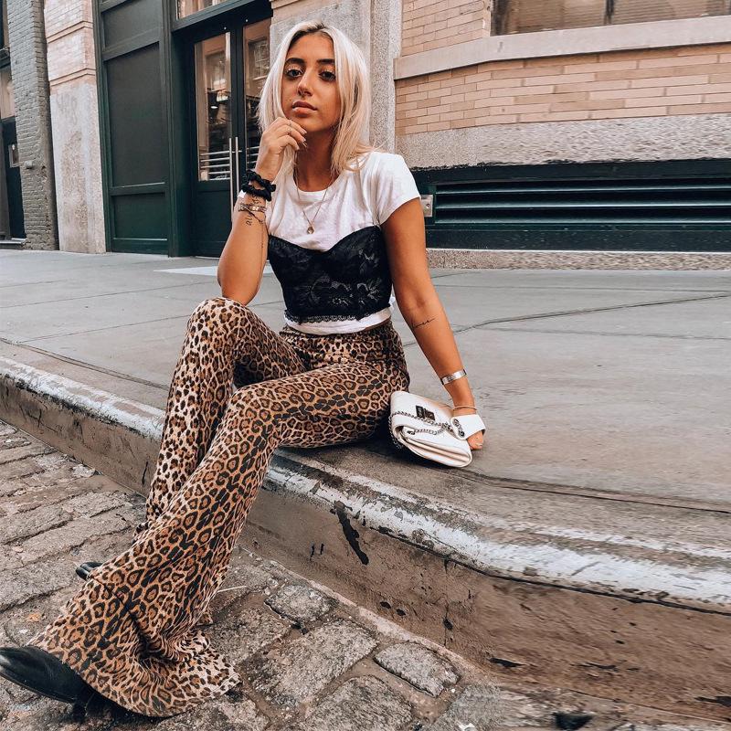 2025 Spring Trendy Women's High-Waisted Leopard Print Flare Pants - European & American Slim-Fit Casual Fashion.