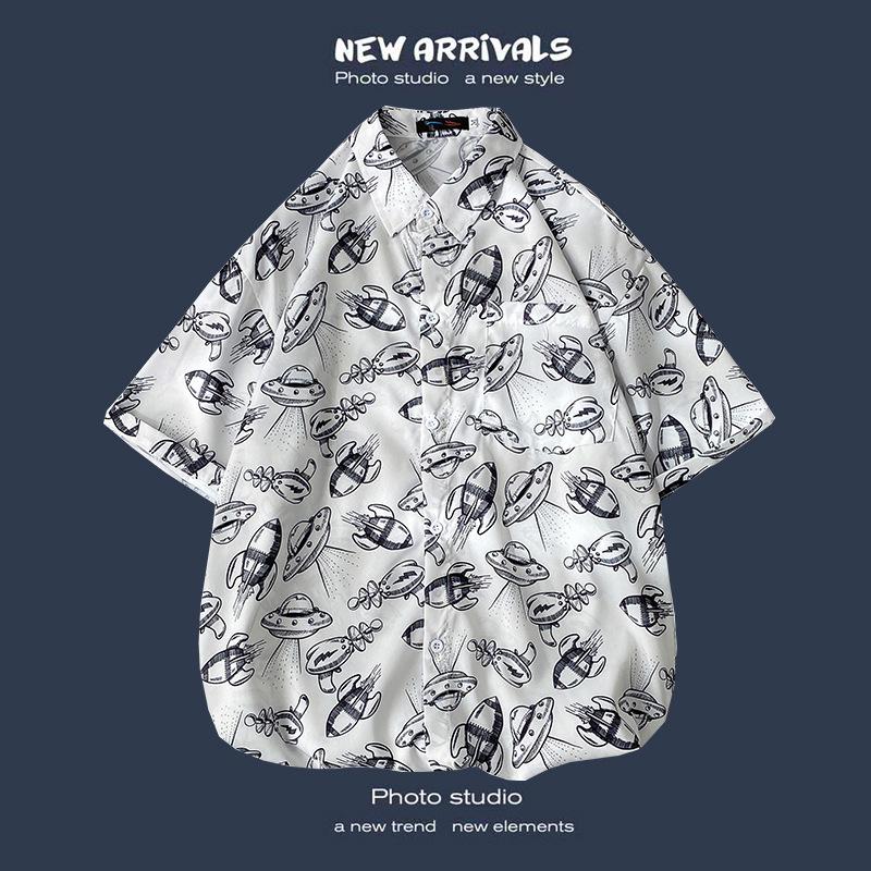 Camisa de Verano Coreana Retro Floral Holgada para Pareja - Top de Manga Corta para Hombre a la Moda