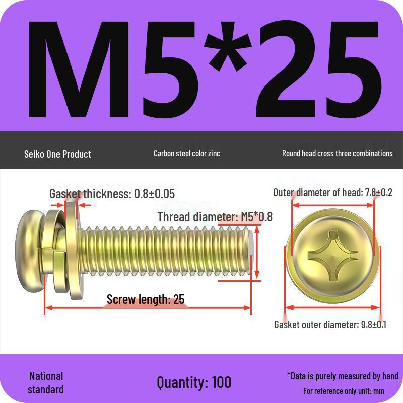 Nickel-Plated Phillips Pan Head Screw with Washer, M2-M6 Thread