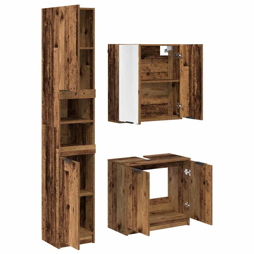 Bathroom Cabinet Set with Shelf 3 pcs Reclaimed Wood Effect Particleboard