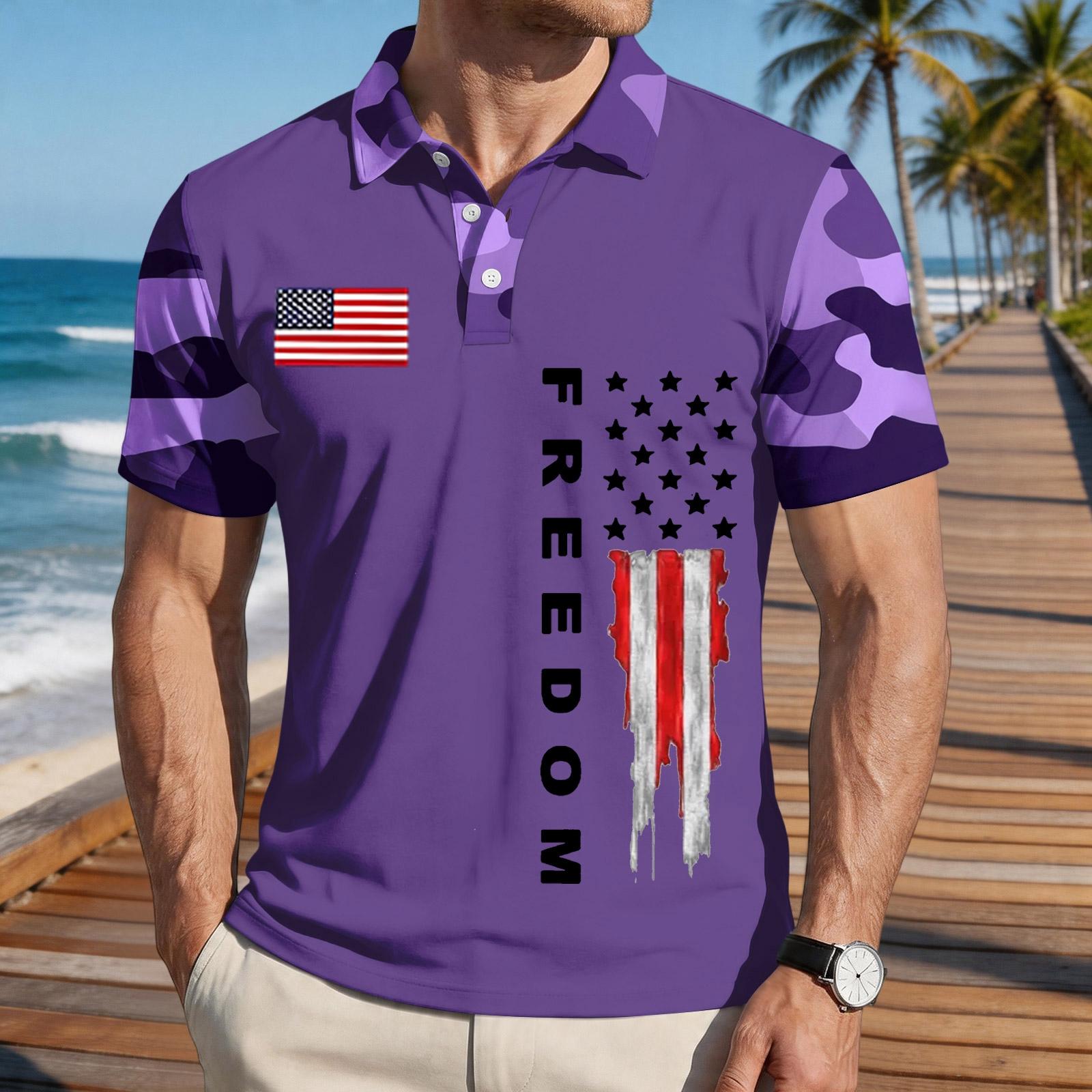 

Men s Loose Fit Casual Short Sleeve Polo Shirt with Flag Print and FREEDOM Text Pattern Lightweight Breathable Summer Top XXXL