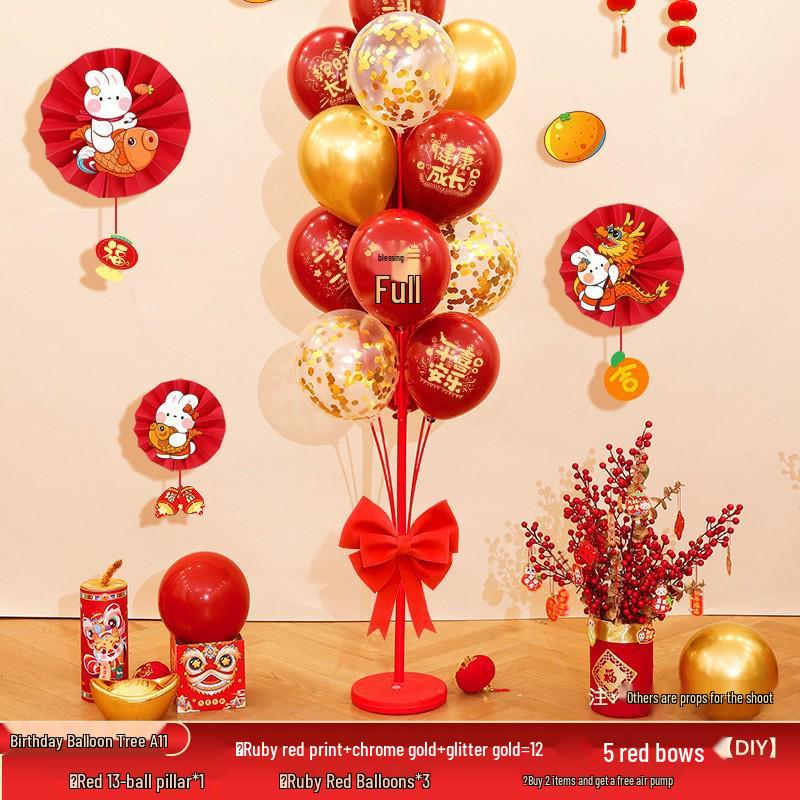 Red Party Birthday Balloon Decorations for Children's Milestones: Full Month, 100 Days, First Birthday