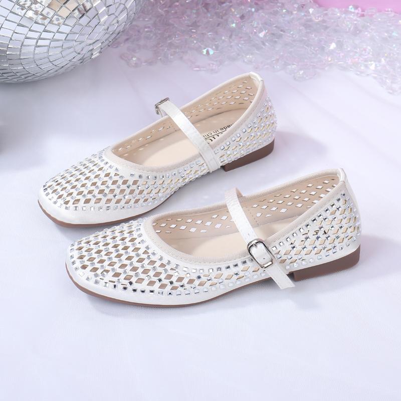 Fashion Low Heel Flats Fashion Round Head Shallow Mouth Sequin Mesh Breathable Line with Soft Sole Anti-slip Wear Sandals
