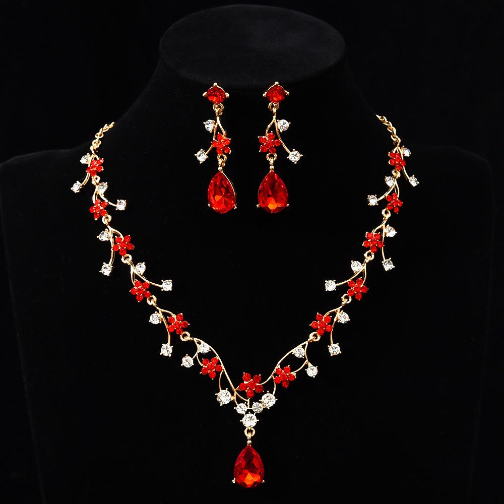 New fashion temperament flower zircon super flash necklace earrings set bridal dress necklace jewelry