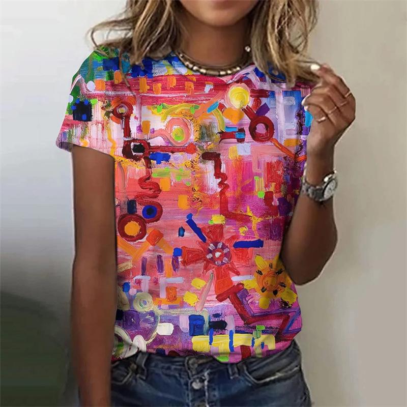 3D Damen Bekleidungsmuster Feiertagsfarbe Lässig Kurzarm Bedrucktes T-Shirt Party Täglich Sommerhemd