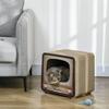 Cat Scratching Post, 2-in-1 TV Shape, House and Mat, Corrugated Cardboard, 39 x 29 x 37 cm, Brown