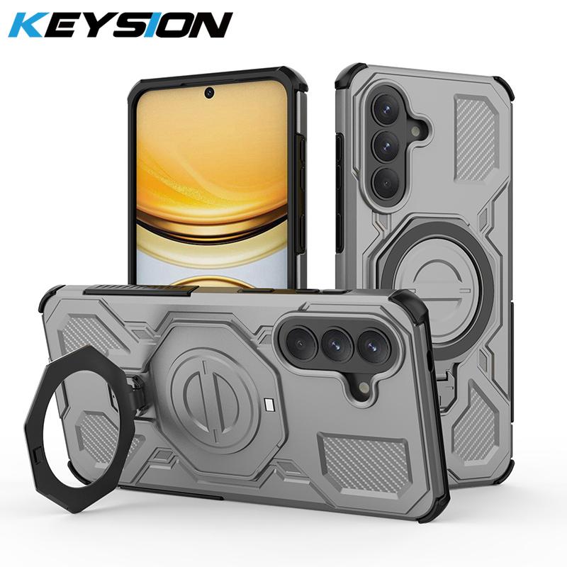 KEYSION Shockproof Magnetic Case for Samsung A57 5G A37 Silicone+PC Upright Live Metal Ring Stand Phone Back Cover for Galaxy A17 4G 5G