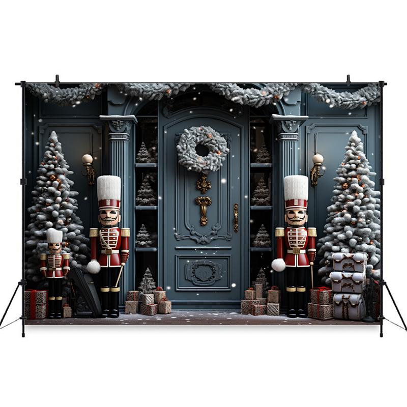 Mocsicka Christmas Photography Background Xmas Tree House Door Snowflake Decorations Children Baby Photo Backdrops Studio Banner