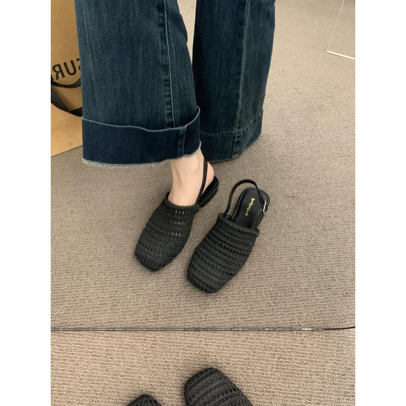 Bohemian Linen Woven Breathable Empty Bag Head Half Slippers Women's 2025 New Flat-bottomed Sandals