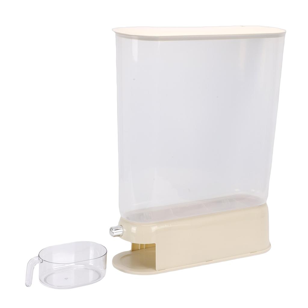 Rice Dispenser with Cup PP PET 22Lbs Sealed Clear Slim Dry Food Storage Grain Container Bin for Pantry Home Kitchen