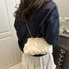 Handmade Chiffon Evening Bag 3D Flower Clutch Champagne Chinese Style Qipao Purse Chain Strap Ladies Handbag for Wedding Party