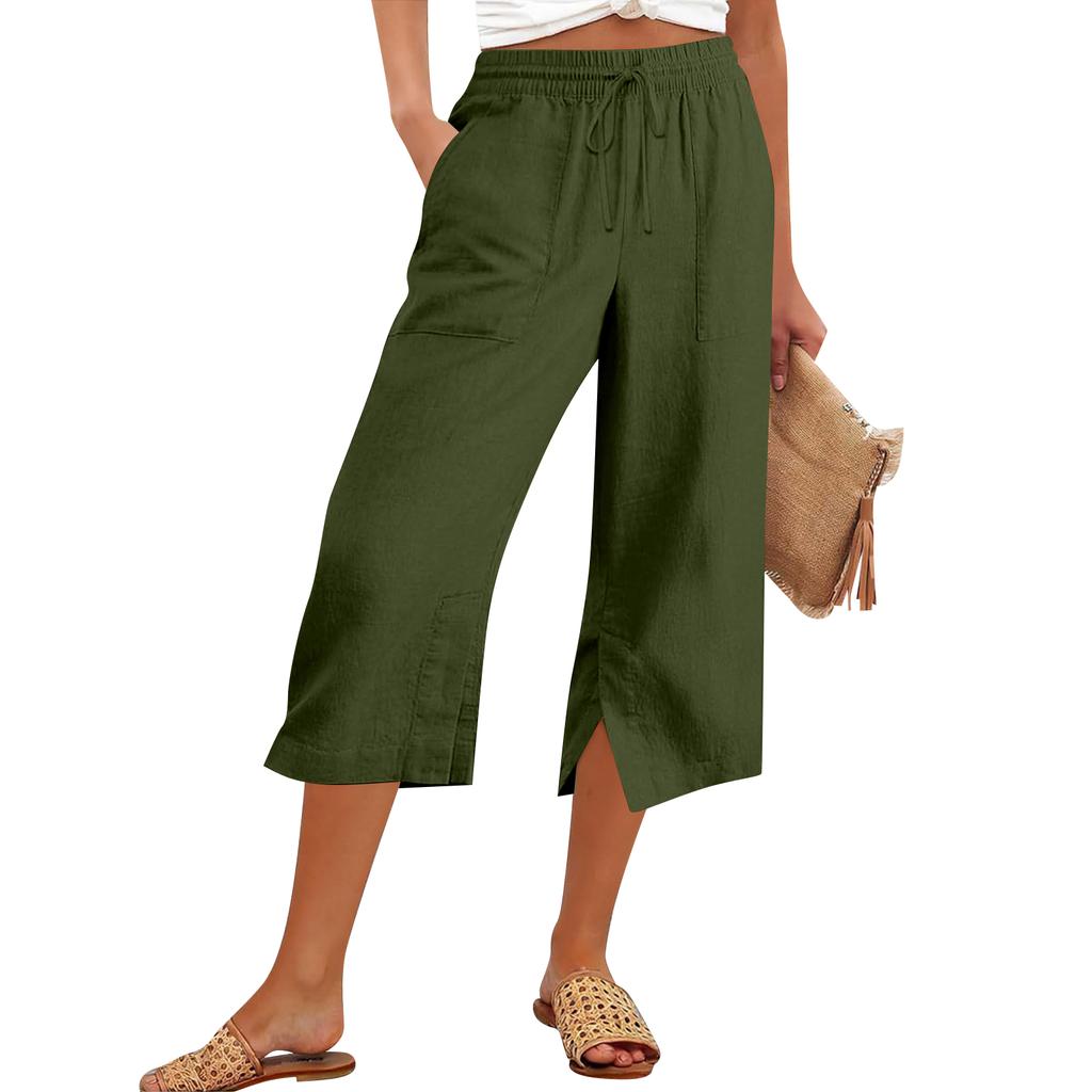 Women’s Wide Leg Cropped Pants with Drawstring Waist Relaxed Fit Lightweight Soft Fabric Casual Style
