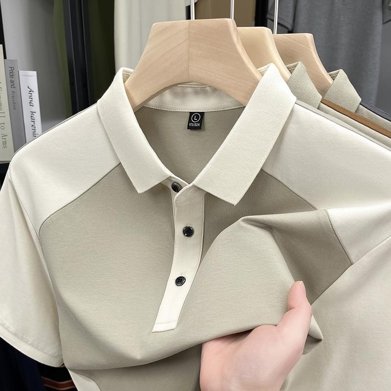 Light Luxury Brand Men's Short Sleeved Polo Shirt Summer New Collection Spliced Korean Style Lapel Design Trend Casual T-shirt