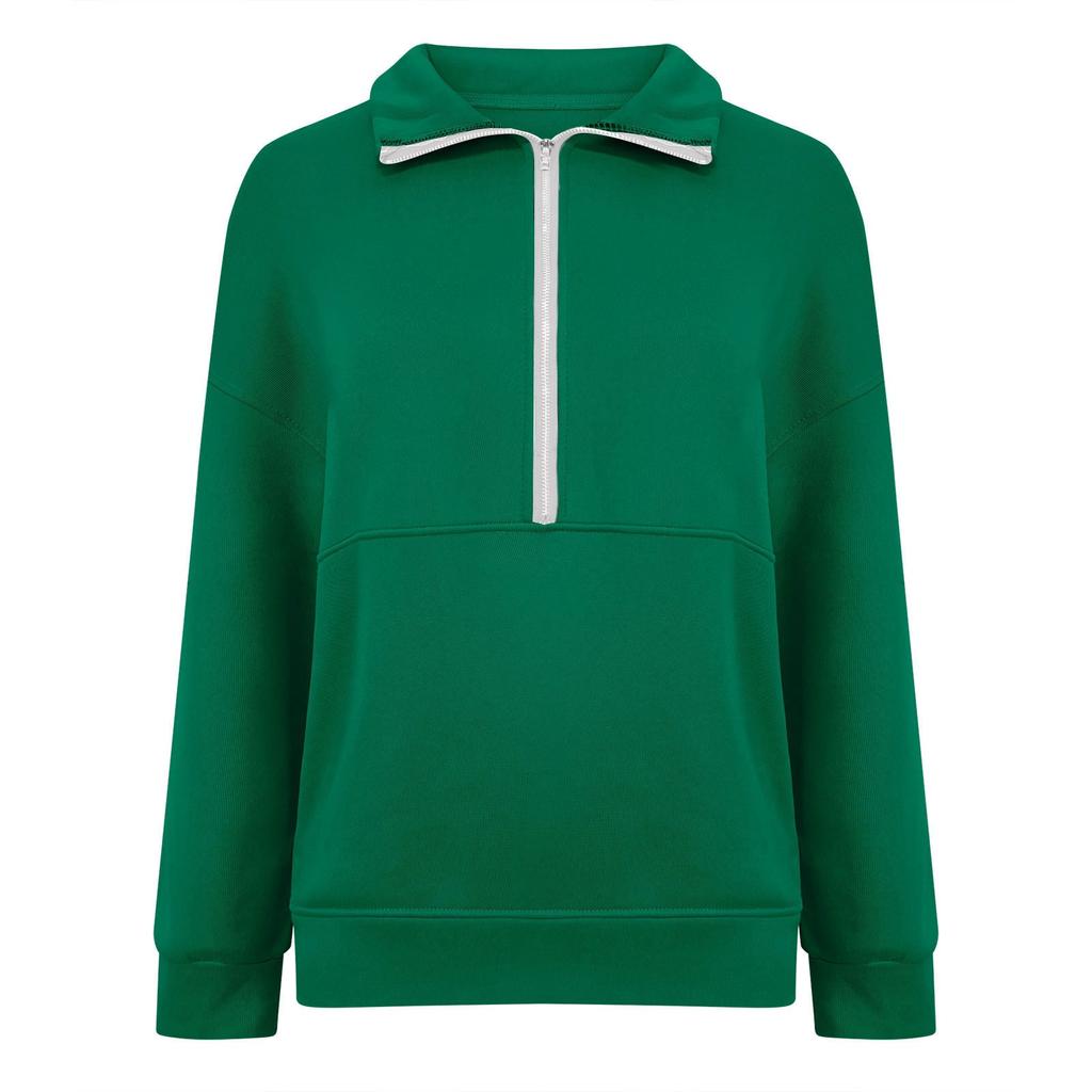Women's Fashion Casual Half Zip Loose Long Sleeve Solid Color Sweatshirt