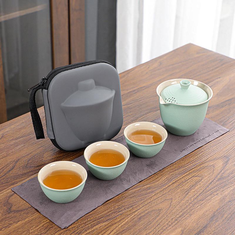Chinese Style Travel Tea Set, Celadon Cover Bowl Small Set, One Pot, Three Cups, Fast Customer Cup, Portable Kung Fu Tea Maker
