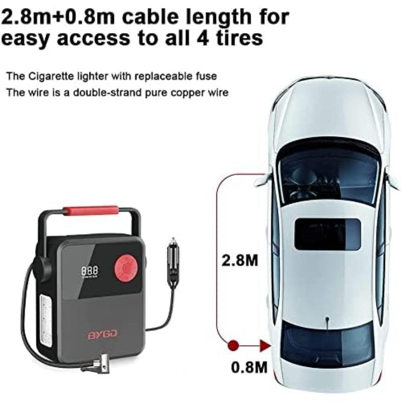 Compresor de aer pentru pneuri, DC 12V portabil pentru mașină, pompă digitală pentru anvelope cu mâner portabil și lumină LED pentru anvelope auto și alte bărci gonflabile