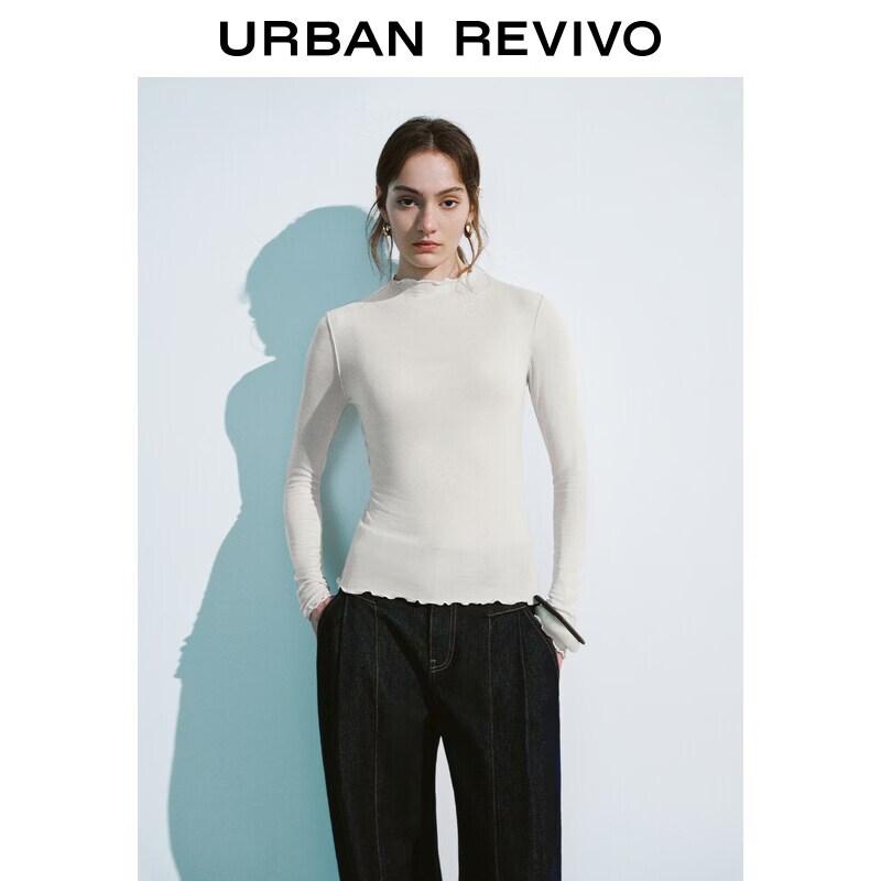 Women s Ruffle Stand Collar Slim Long Sleeve T-Shirt S